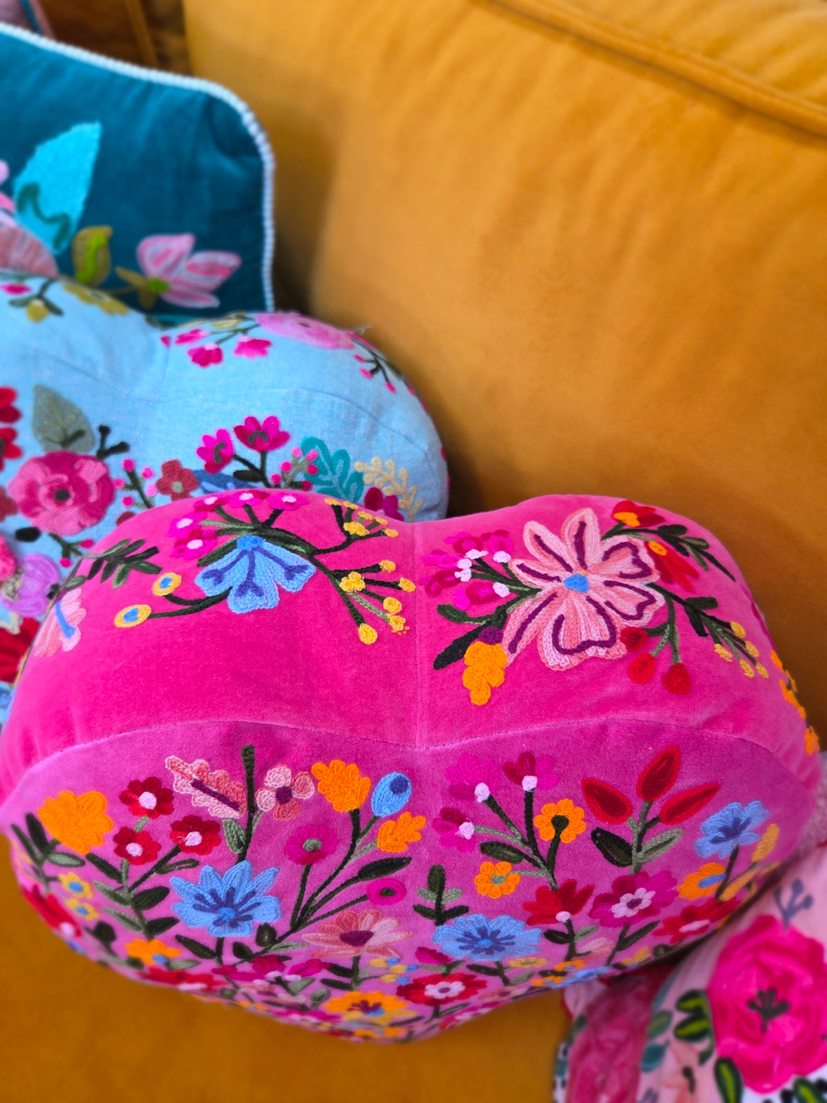 Kussen Only Natural roze fluweel hartvorm