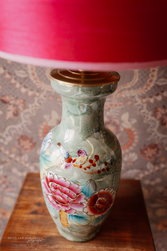 Grote lampenvoet met bloemen en vogels