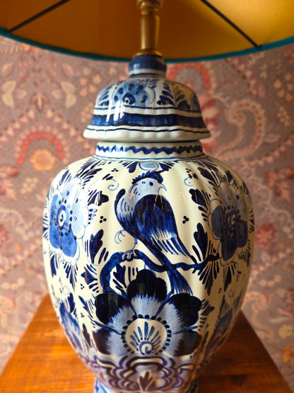 Delftsblauwe lampenvoet met vogel
