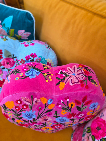 Kussen Only Natural roze fluweel hartvorm