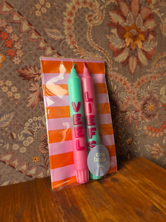 Cadeauzakje kaarsen 'veel liefs'