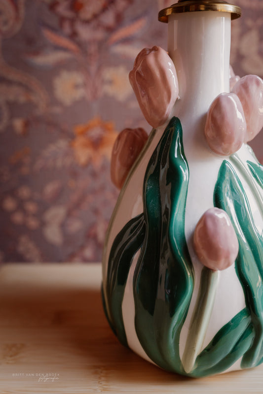 Lampenvoet vaas tulpen (donker)