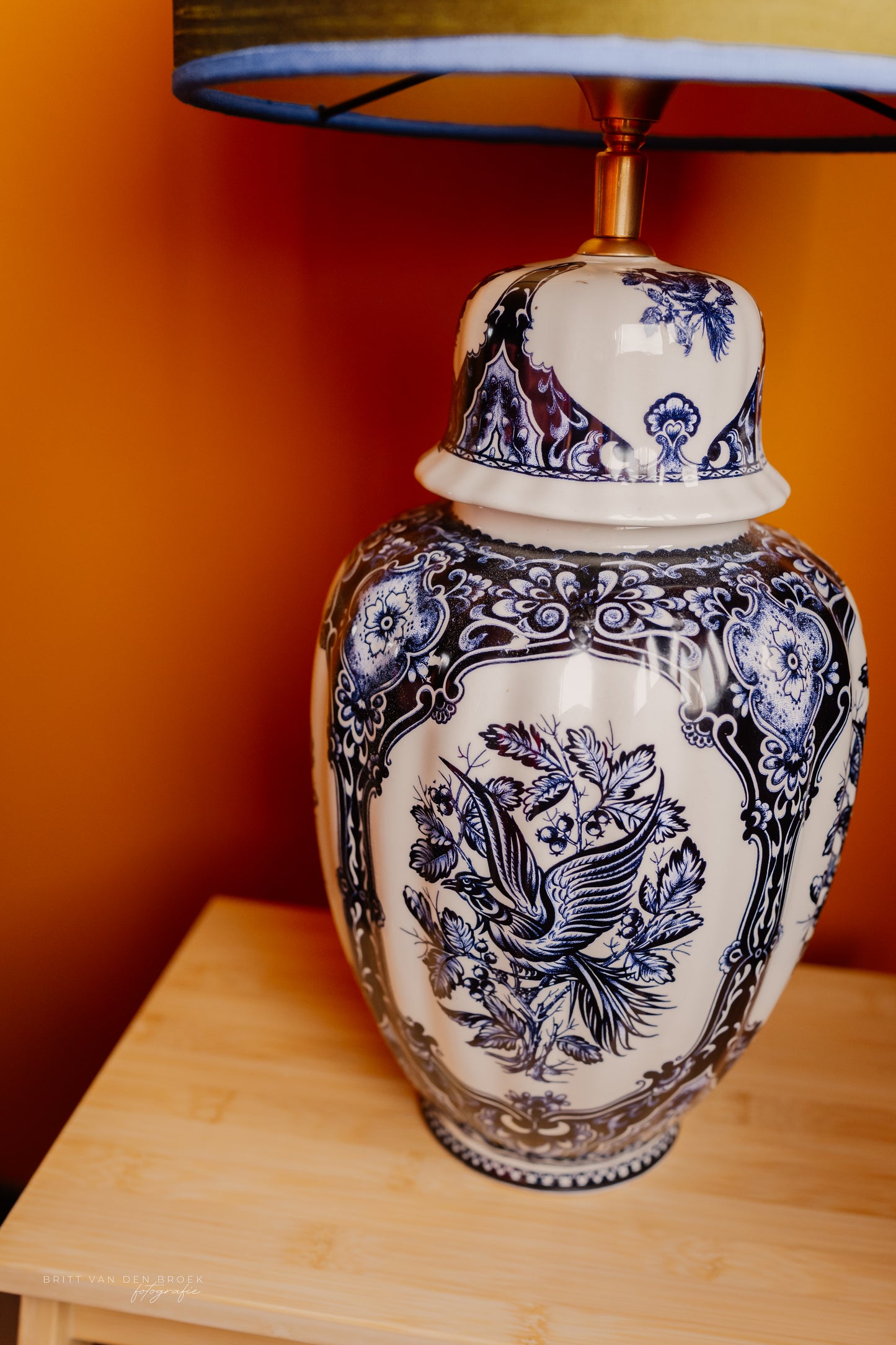 Delftsblauwe lampenvoet met vogel