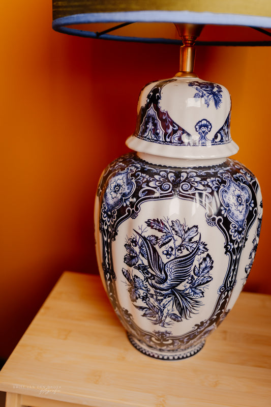 Delftsblauwe lampenvoet met vogel
