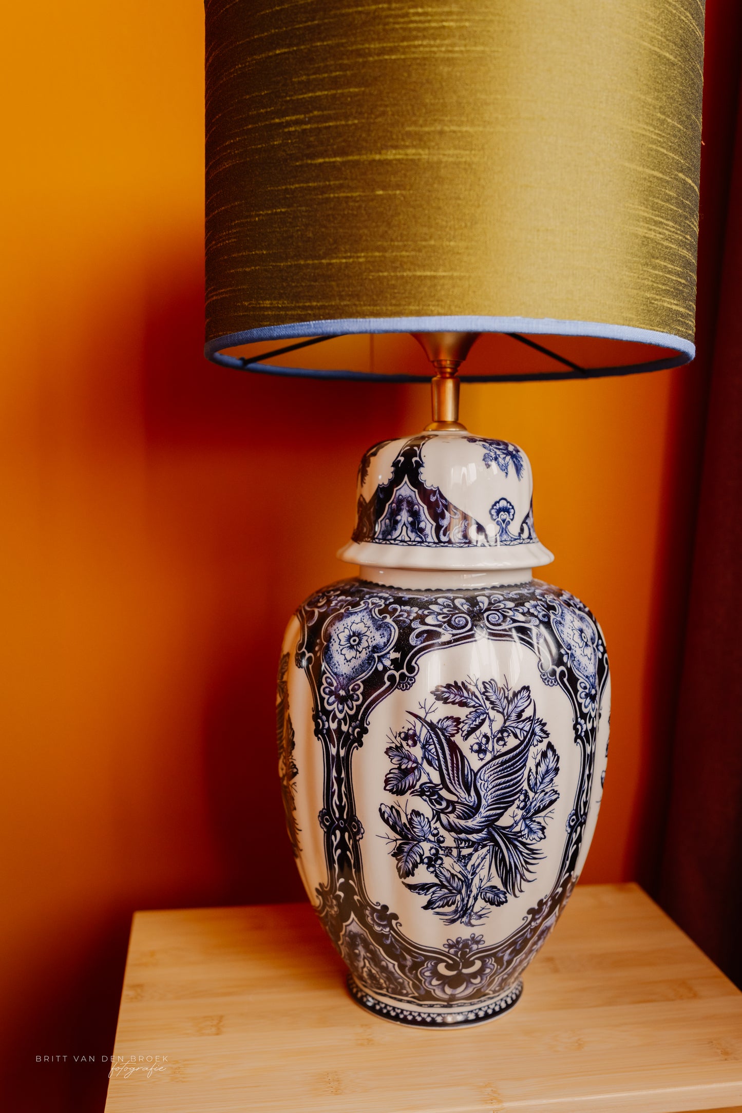 Delftsblauwe lampenvoet met vogel