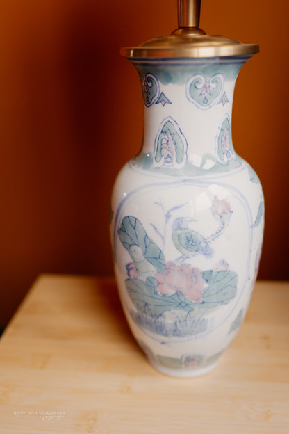 Lampenvoet vaas met licht bloemenmotief