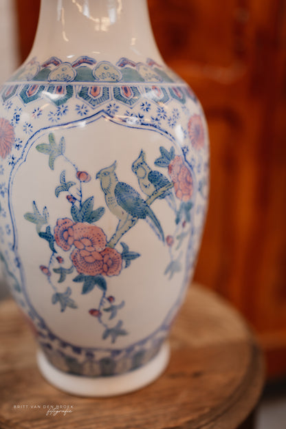 Grote lampenvoet met vogels en bloemen