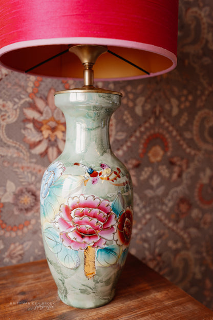 Grote lampenvoet met bloemen en vogels