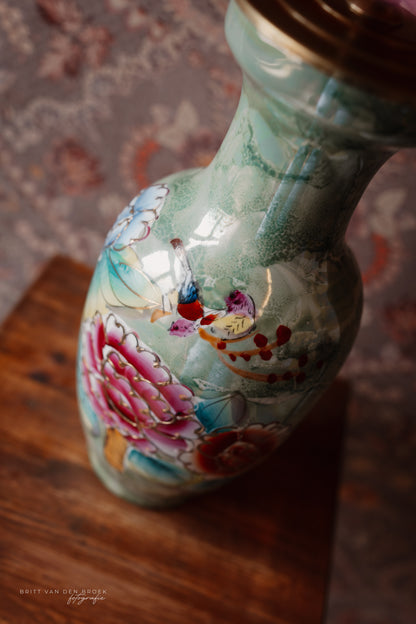 Grote lampenvoet met bloemen en vogels