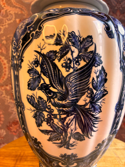 Delftsblauwe lampenvoet met vogel