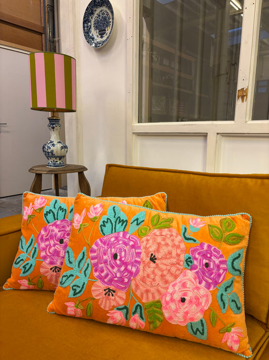 Kussen fluweel bloemen