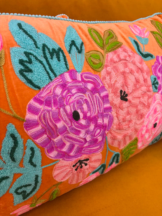 Kussen fluweel bloemen