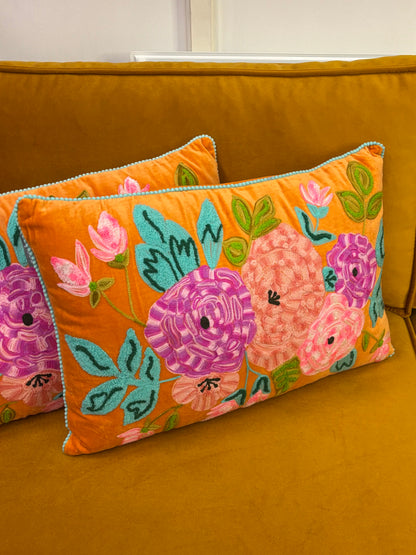 Kussen fluweel bloemen