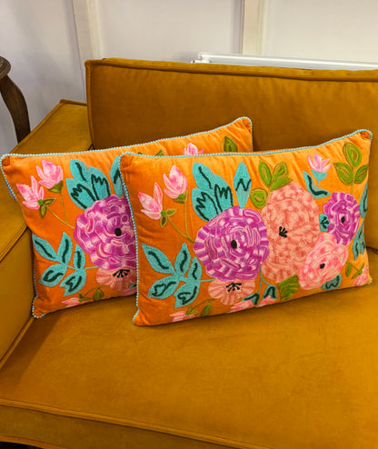 Kussen fluweel bloemen