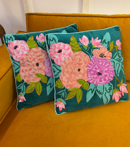 Kussen fluweel bloemen