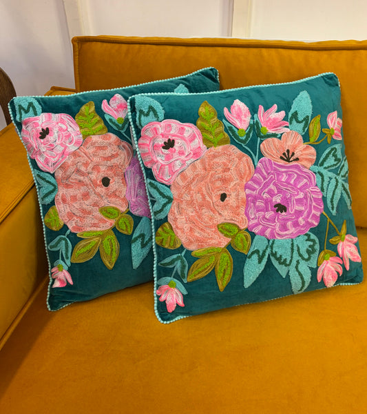 Kussen fluweel bloemen