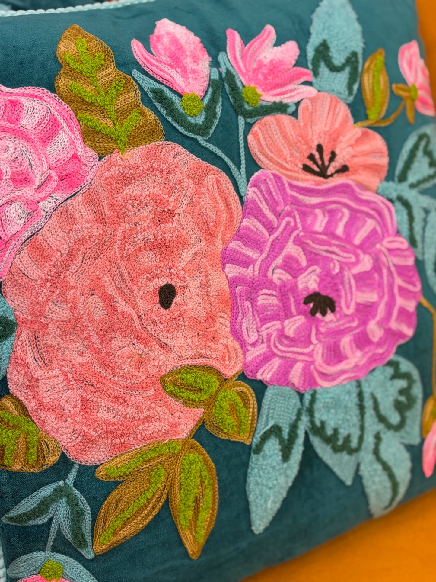 Kussen fluweel bloemen