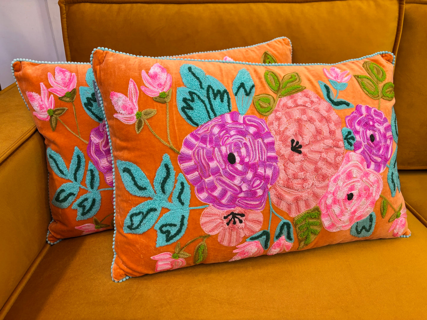 Kussen fluweel bloemen