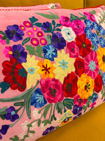 Kussen fluweel bloemen