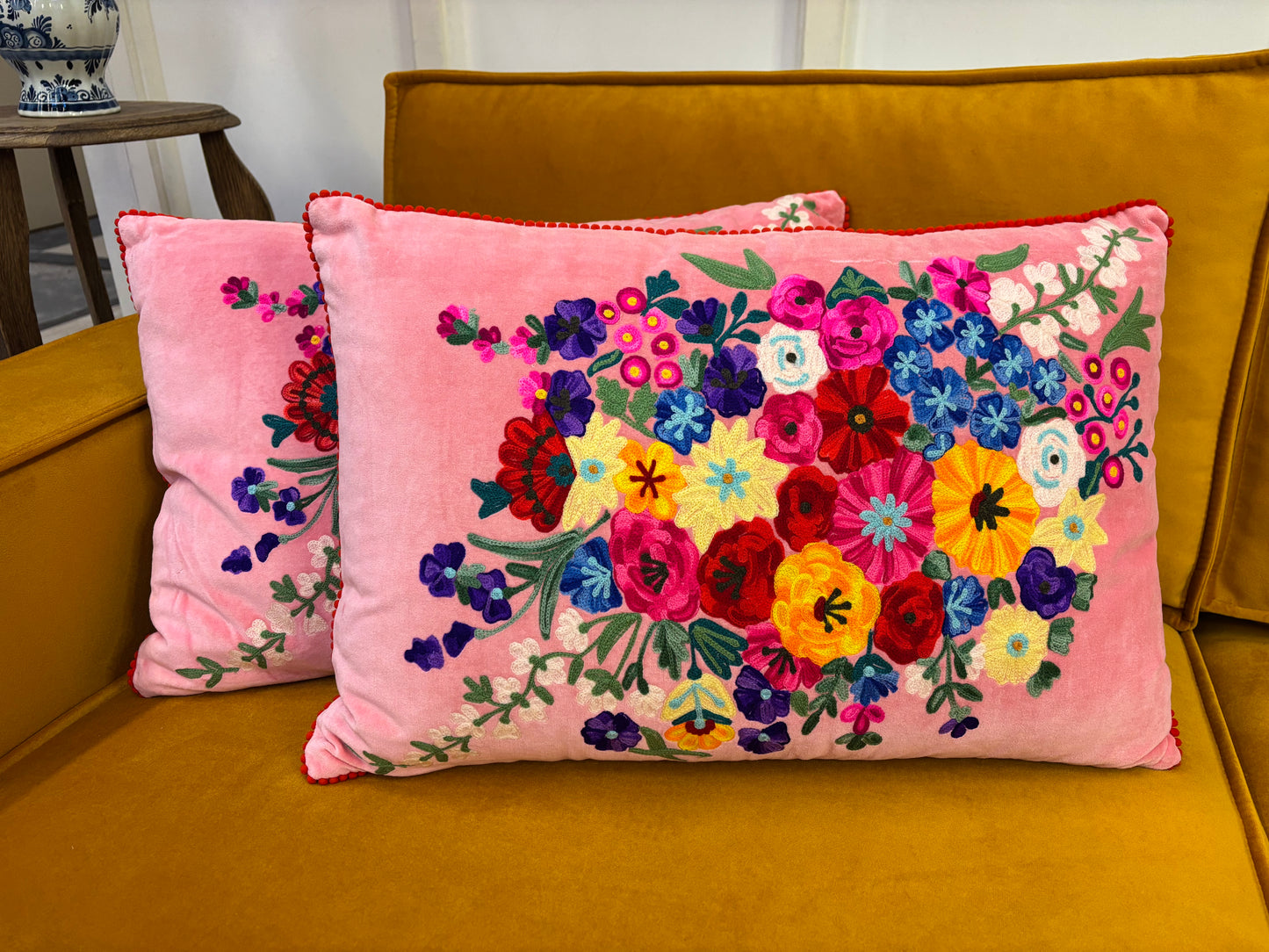 Kussen fluweel bloemen