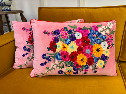 Kussen fluweel bloemen