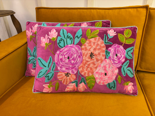 Kussen fluweel bloemen