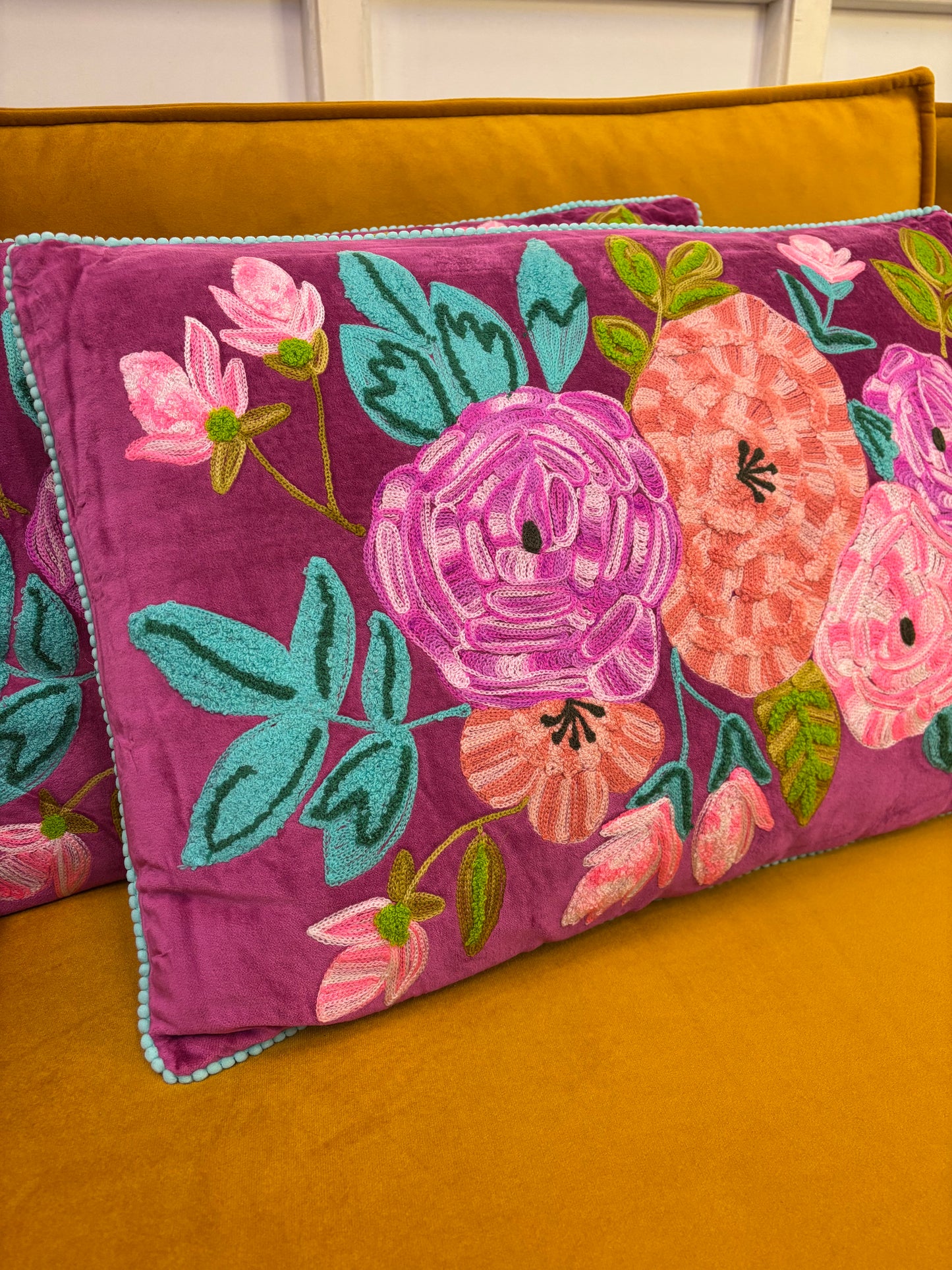 Kussen fluweel bloemen