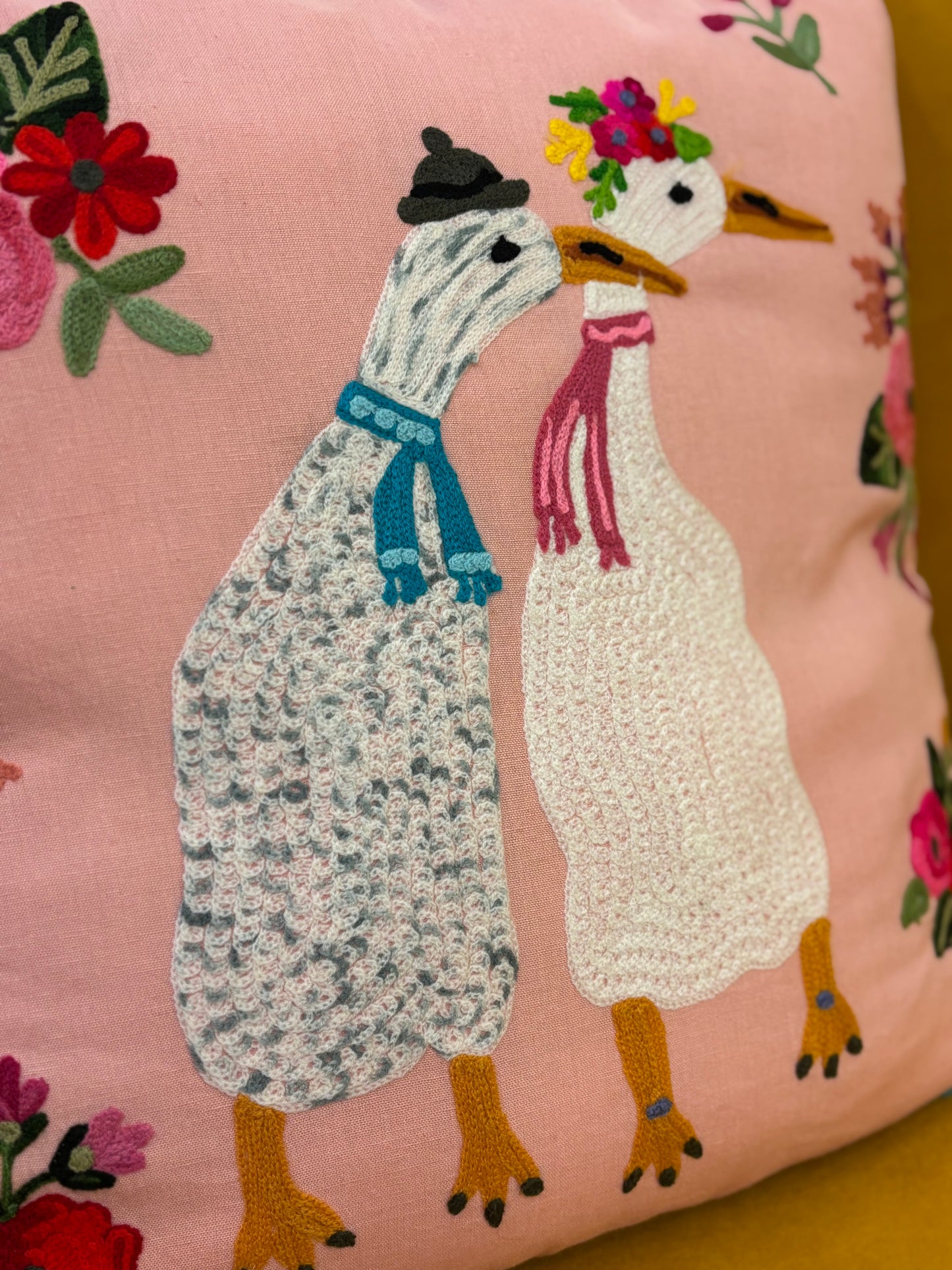 Kussen canvas eenden en bloemen