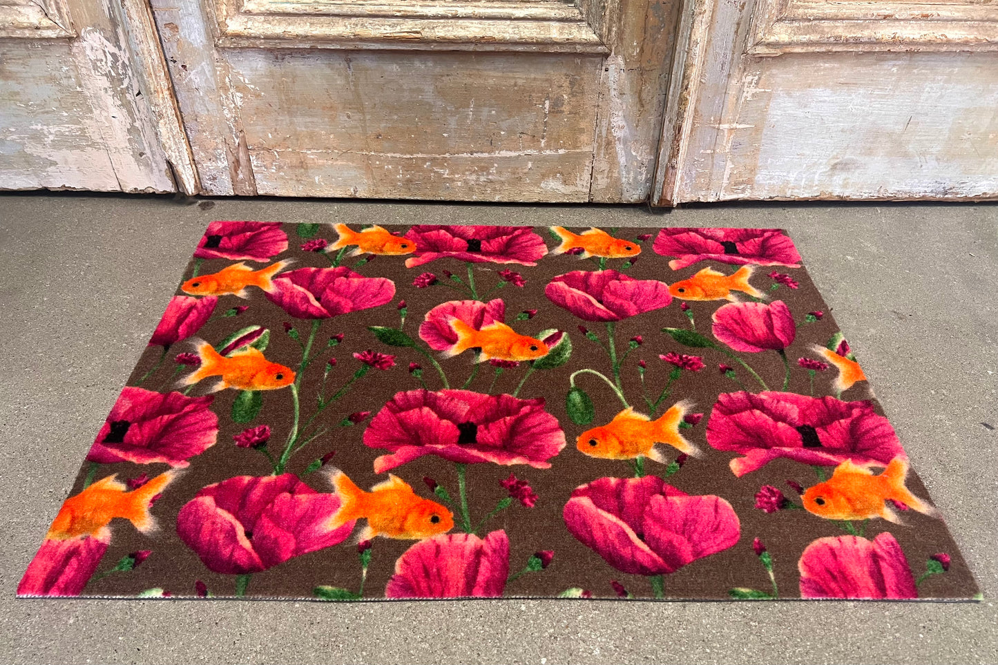 Fleurige deurmat met goudvissen