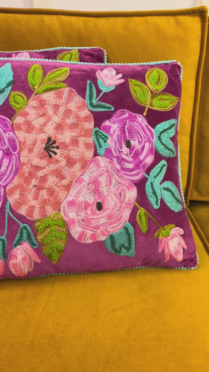 Kussen fluweel bloemen