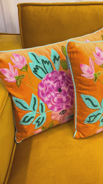 Kussen fluweel bloemen