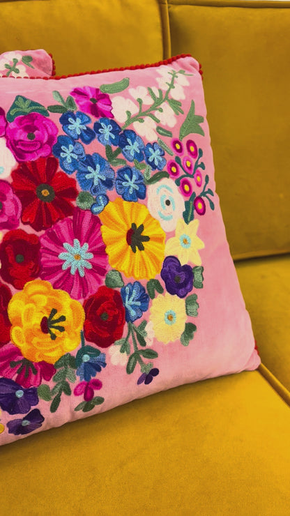 Kussen fluweel bloemen