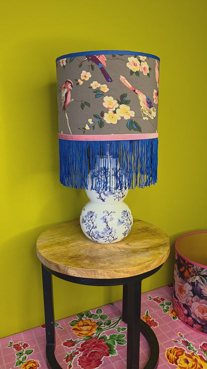 Lampenvoet wit met blauwe bloemetjes