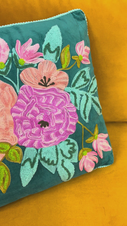 Kussen fluweel bloemen