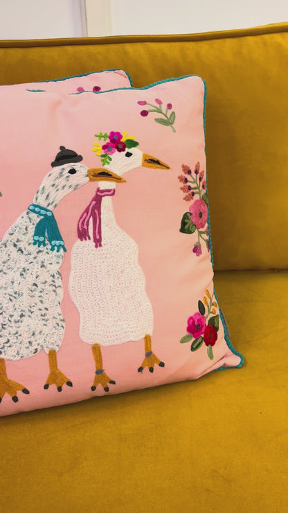 Kussen canvas eenden en bloemen