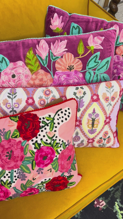 Kussen fluweel bloemen